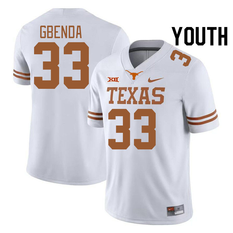 Youth #33 David Gbenda Texas Longhorns College Football Jerseys Stitched-White